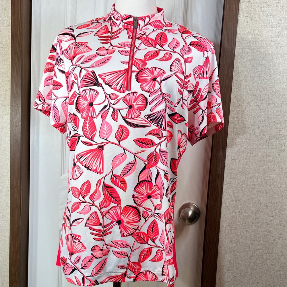 Tail Pink and White Floral Short Sleeve Top